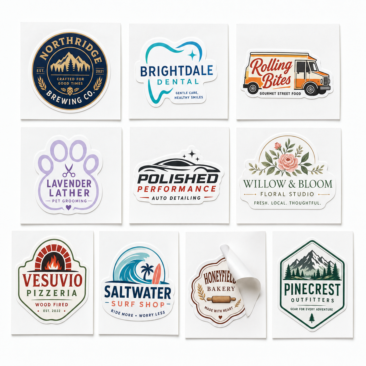 Variety of custom kiss-cut business logo stickers