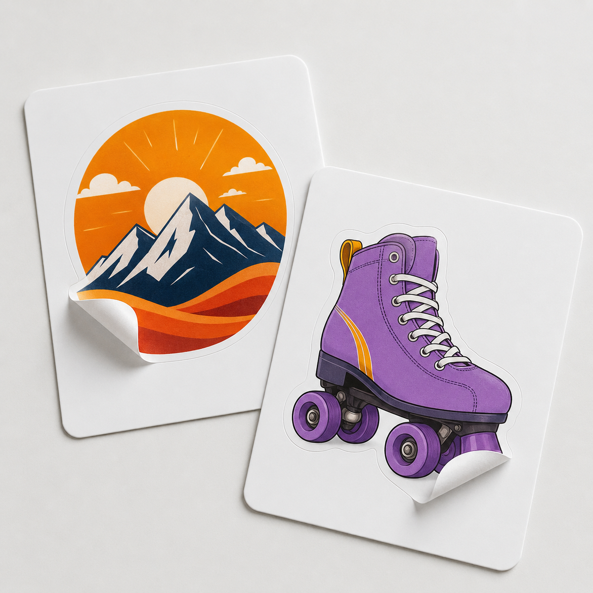 Kiss-cut sticker sheets close-up showing square backing and peeling corner